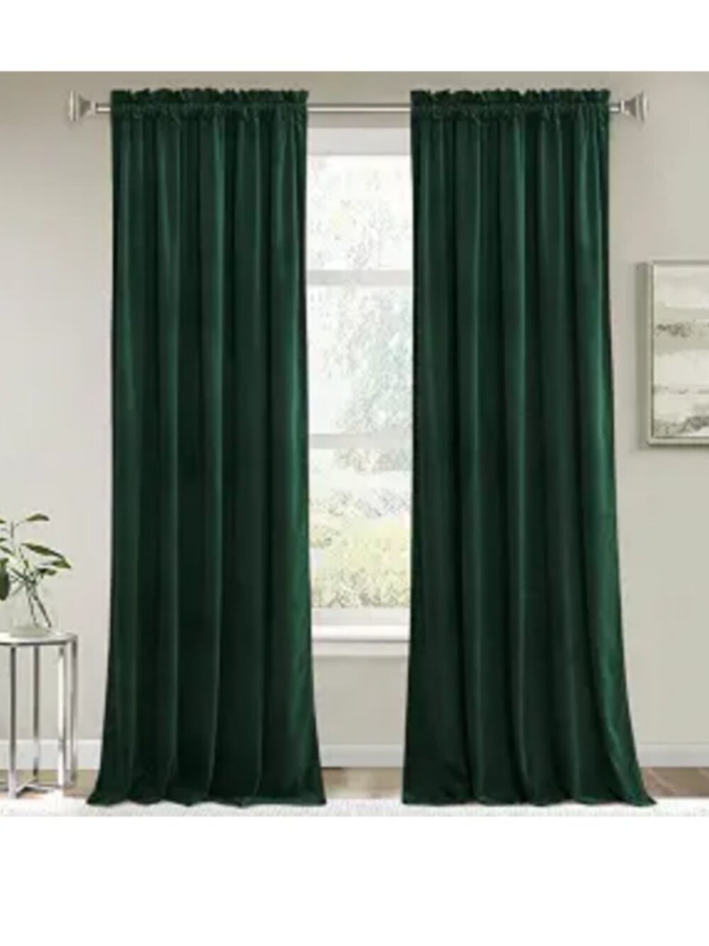 Set of 2 Forest Green Velvet Blackout Curtains 96 inches for Bedroom Living Room